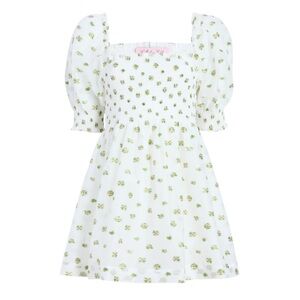 Hillhouse Home dress The Organza Athena Nap Dress - Olive/Coral Floral Jacquard